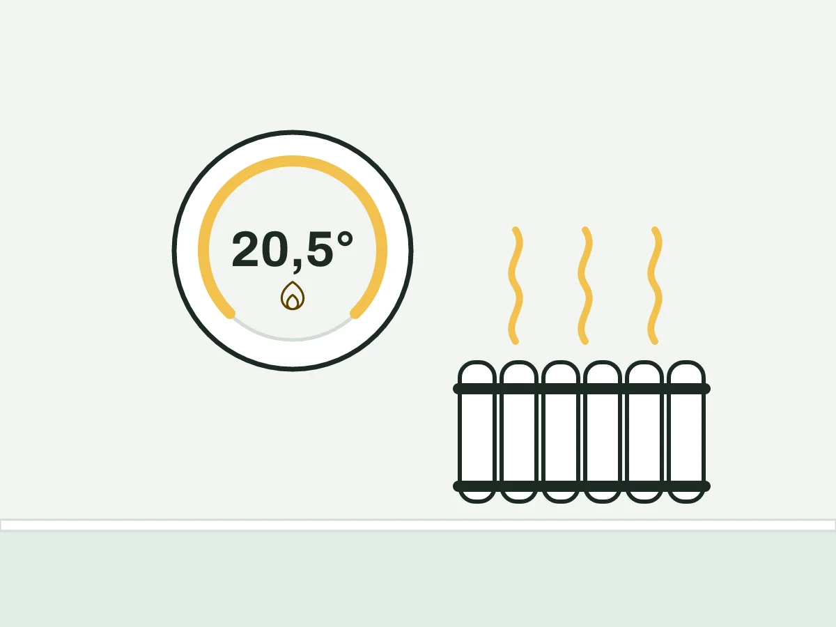 Un termostato smart a parete e un termosifone caldo