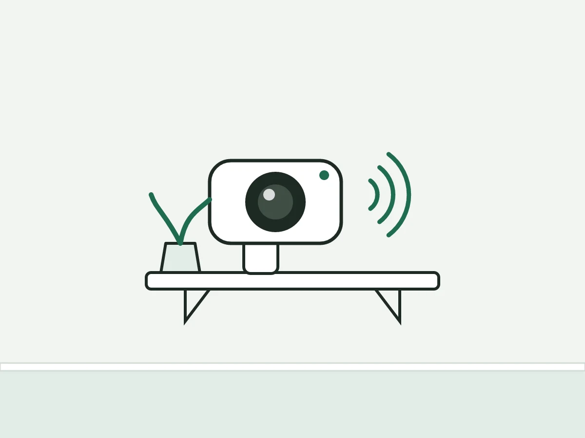 Una telecamera wifi su una mensola accanto a una pianta